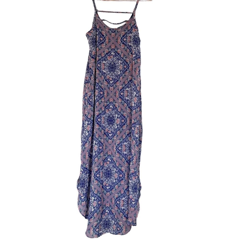 Rewind navy blue floral maxi dress size medium side slits spaghetti strap